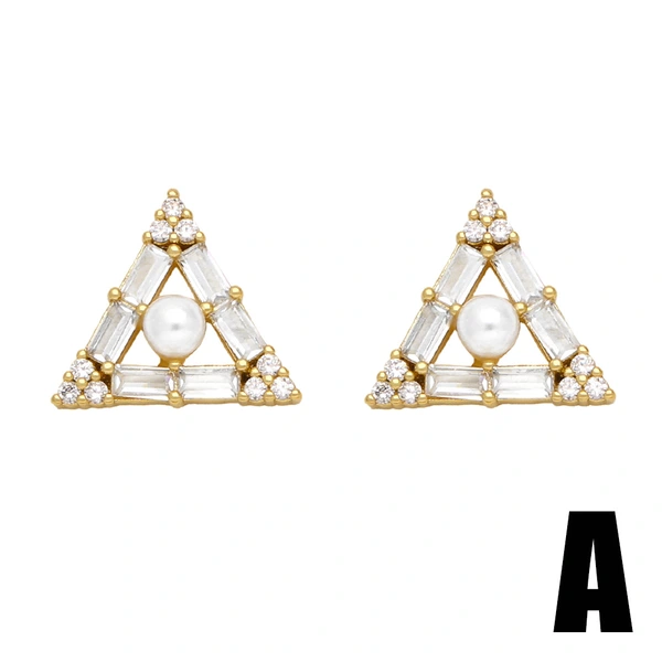 European and American hot-selling flower pearl earrings copper plated 18k gold style temperament triangle earrings eru89