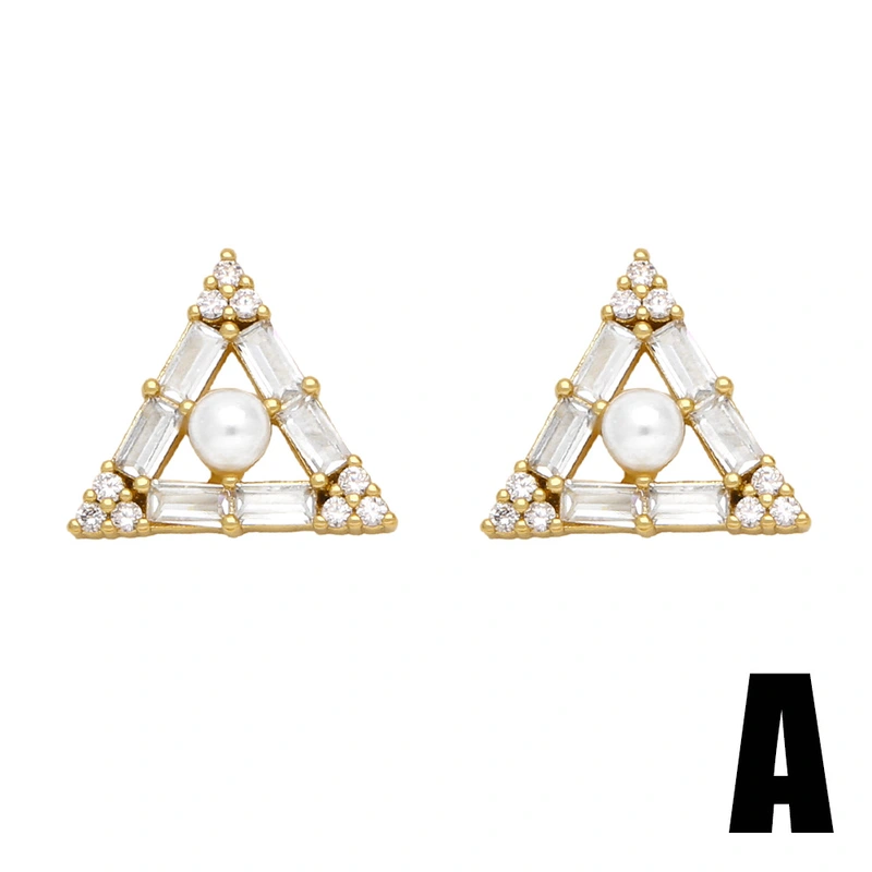 European and American hot-selling flower pearl earrings copper plated 18k gold style temperament triangle earrings eru89