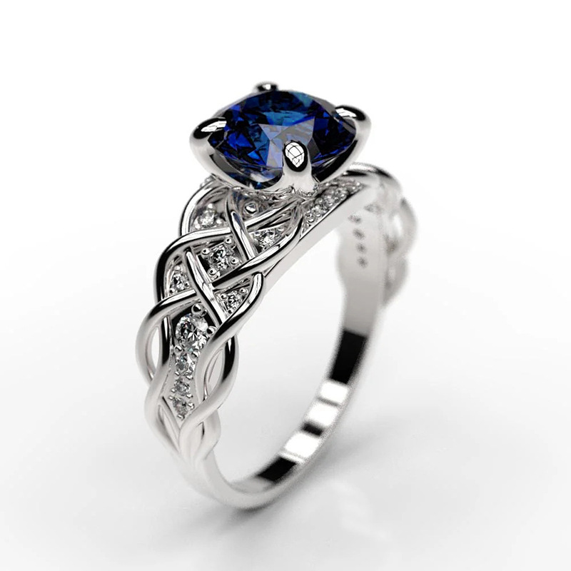  European and American design new ring for women with winding lines and sapphire jewelry, French temperament jewelry