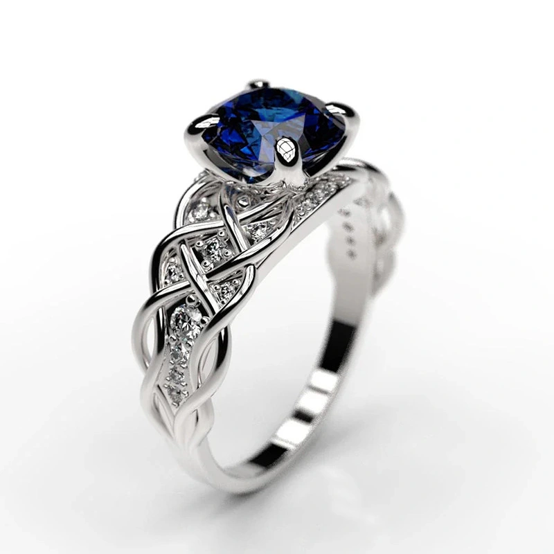  European and American design new ring for women with winding lines and sapphire jewelry, French temperament jewelry