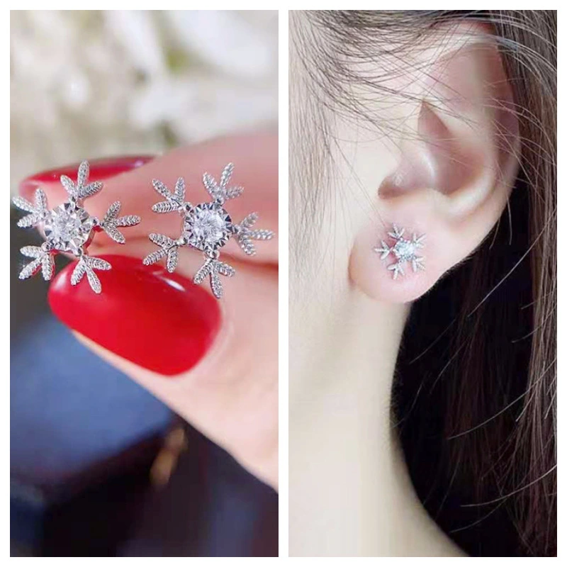 2022 Christmas gift earrings exquisite Christmas snowflake shiny zircon earrings versatile New Year earrings