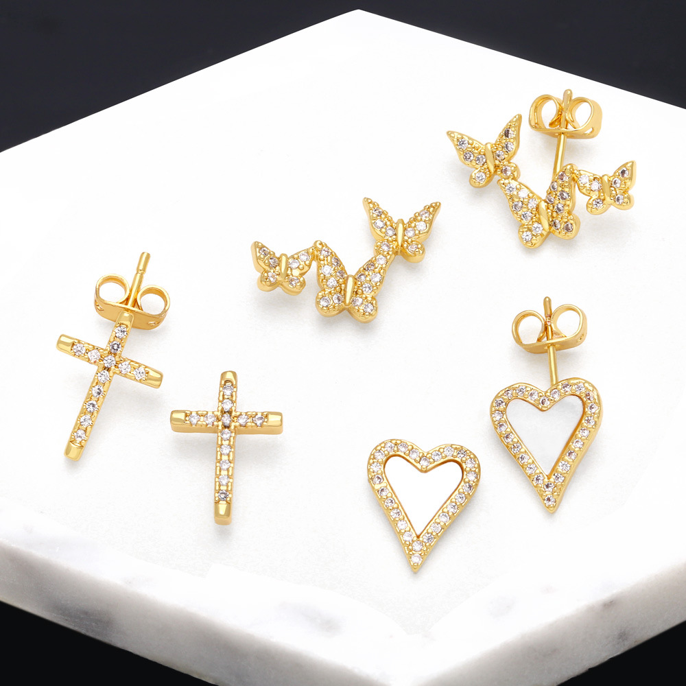 Jewelry European and American fashion earrings with diamond cross earrings versatile retro love butterfly earrings era130