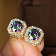  Niche temperament colorful geometric earrings for women colorful popular zircon earrings daily matching shiny jewelry