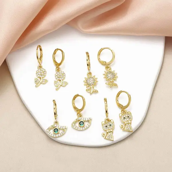 AS jewelry new sunflower kitten pendant earrings female gold-plated micro zircon eye flower earrings era381