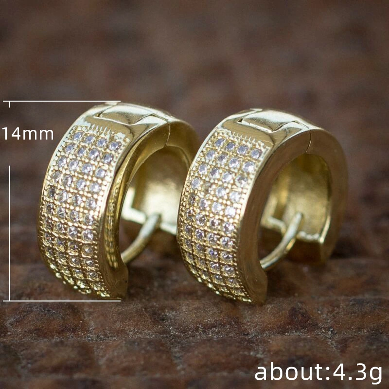 New men's earrings trend hip-hop four-row zircon frosted ear buckles fashionable OL couple earrings