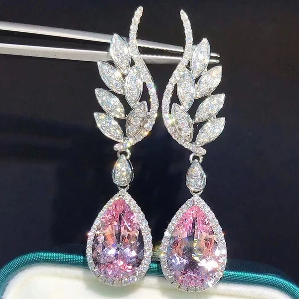 European and American style new angel wings earrings luxury high-end romantic pink diamond water drop earrings