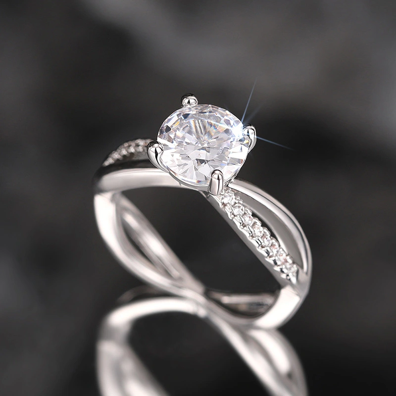  Wholesale celebrity classic round zircon ring engagement wedding matching jewelry fashion micro inlaid ring