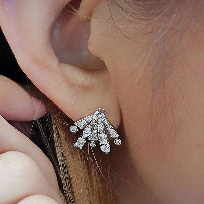 The same style of gorgeous fireworks earrings, sweet temperament, geometric zircon earrings, women's slim and fashionable earrings