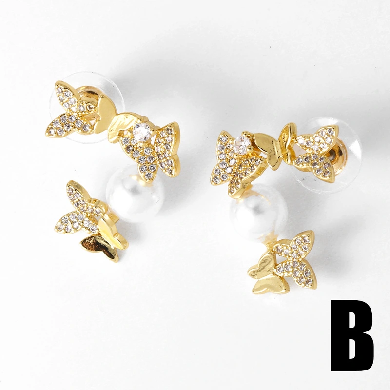 AS jewelry shopee butterfly earrings female copper plated real gold inlaid zircon earrings earrings ery03