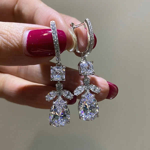 European and American style new hot-selling earrings teardrop-shaped floral leaf earrings bridal wedding high-end earrings