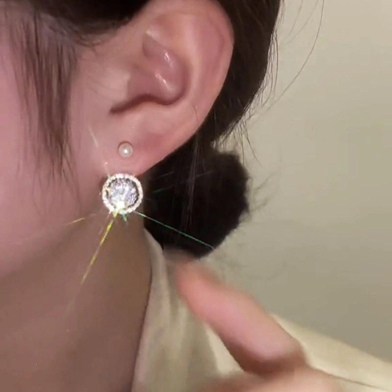  Live broadcast of dreamy imitation pearl earrings, sparkling micro-inlaid zircon earrings, elegant princess temperament jewelry