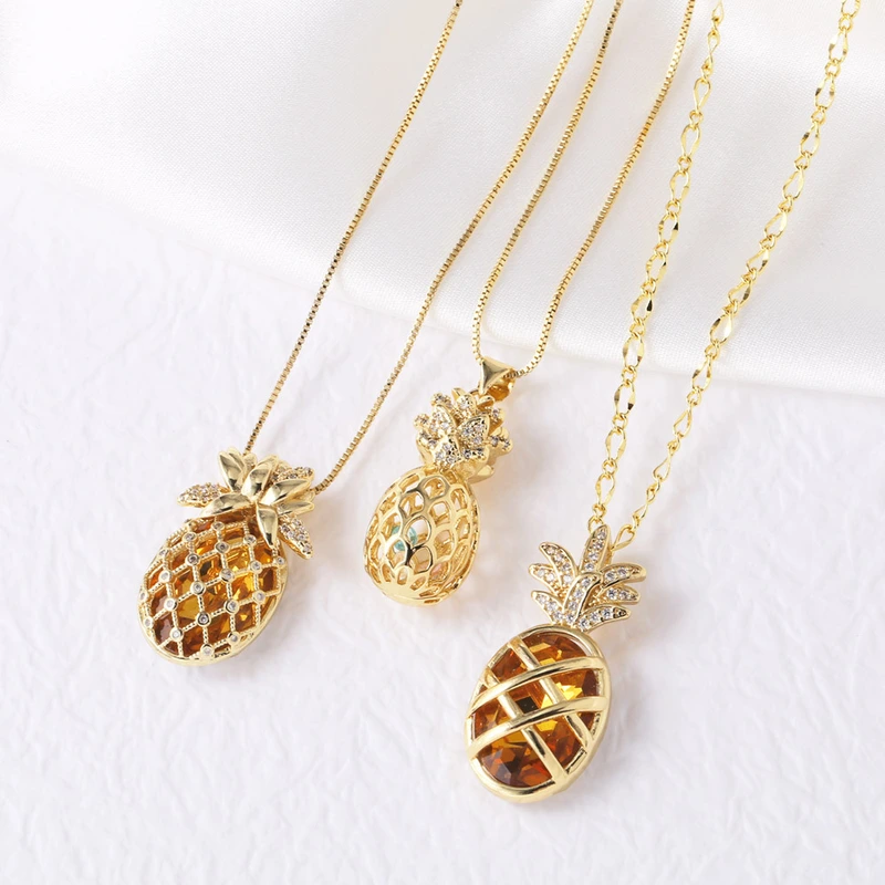 Jewelry Europe and the United States hot selling copper plated real gold fruit pineapple hollow pendant necklace clavicle chain nku37