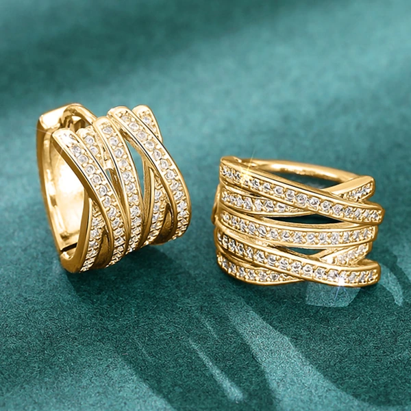 Multi-layer cross earrings with multiple rings and diamonds, elegant earrings for banquets, high-end fashion earrings