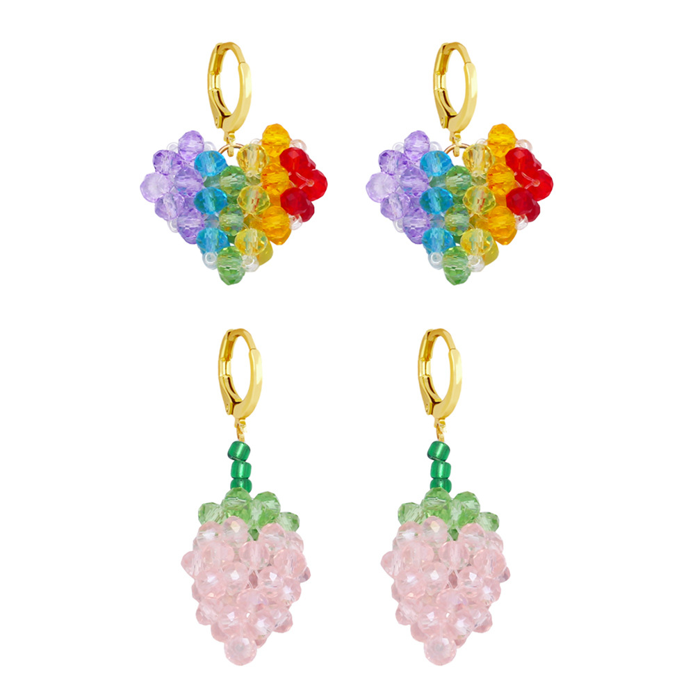 Clearance European and American niche rice bead heart earrings colored crystal braided earrings fruit strawberry earrings female erz34