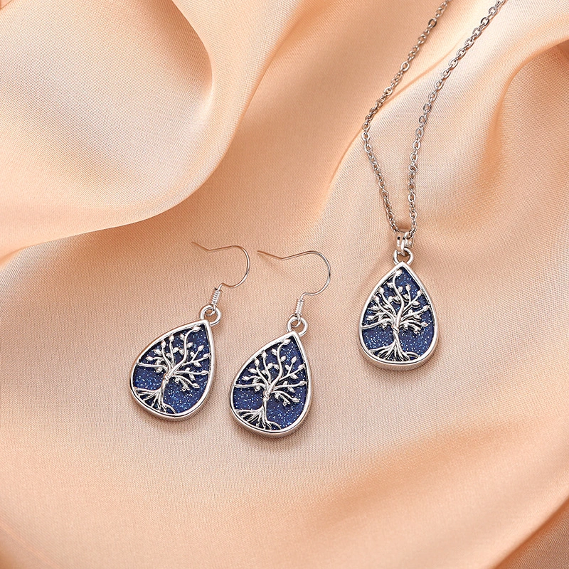  Factory direct sale glue drop earrings for women, branch water drop metal electroplating shiny jewelry, fashionable jewelry set