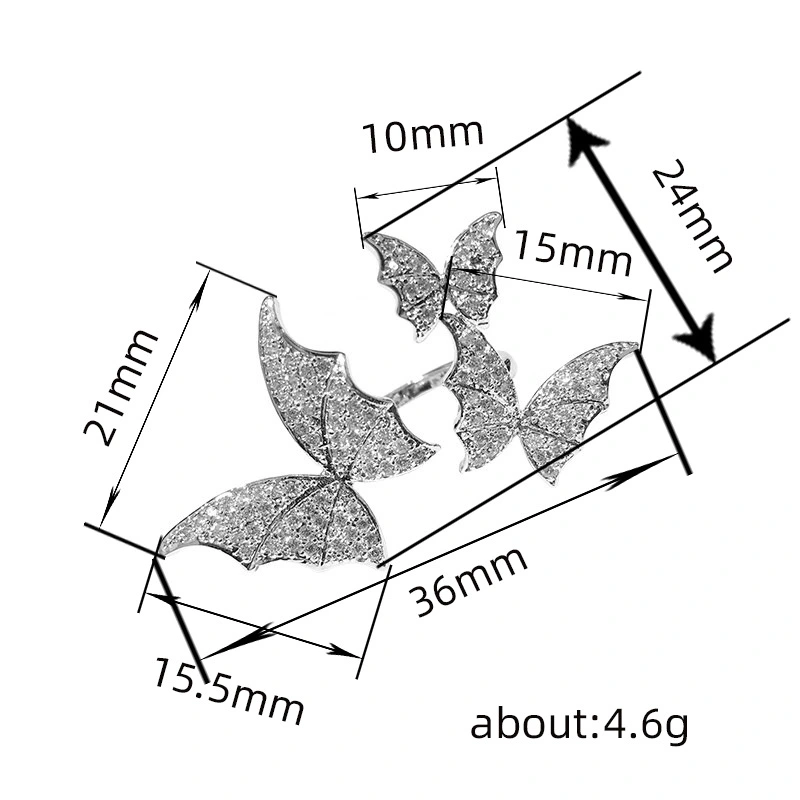  European and American new imitation diamond ring fashionable high-end butterfly ring opening adjustable jewelry women