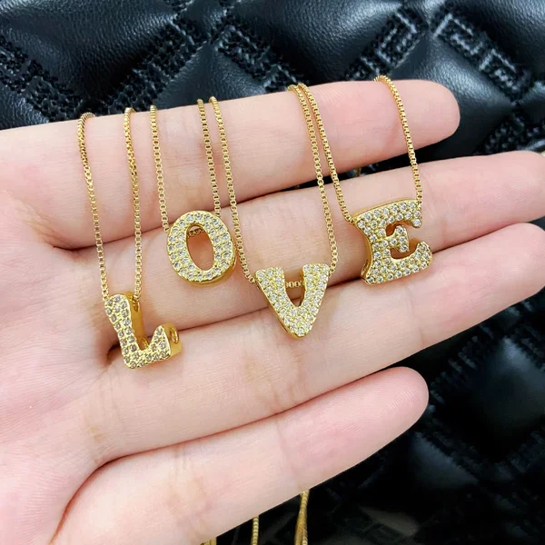 AS jewelry new arrival 26 English letters necklace gold-plated zircon inlaid hip-hop clavicle chain nkw61