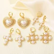 AS jewelry hot selling copper plated 18k gold pearl cross heart earrings earrings earrings erq64