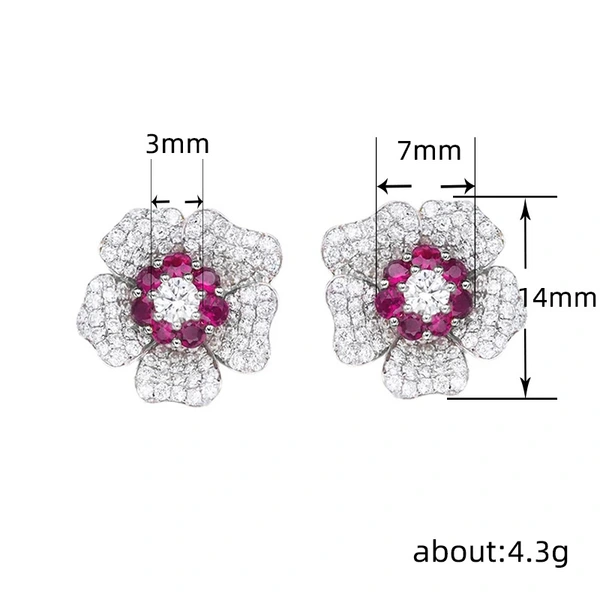 Niche high-end earrings unique French flower diamond-studded temperament trendy earrings popular earrings