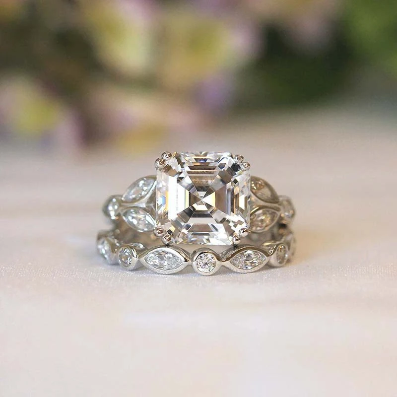   Hot selling new luxury couple rings, floral square diamond princess rings, European and American fashion engagement jewelry