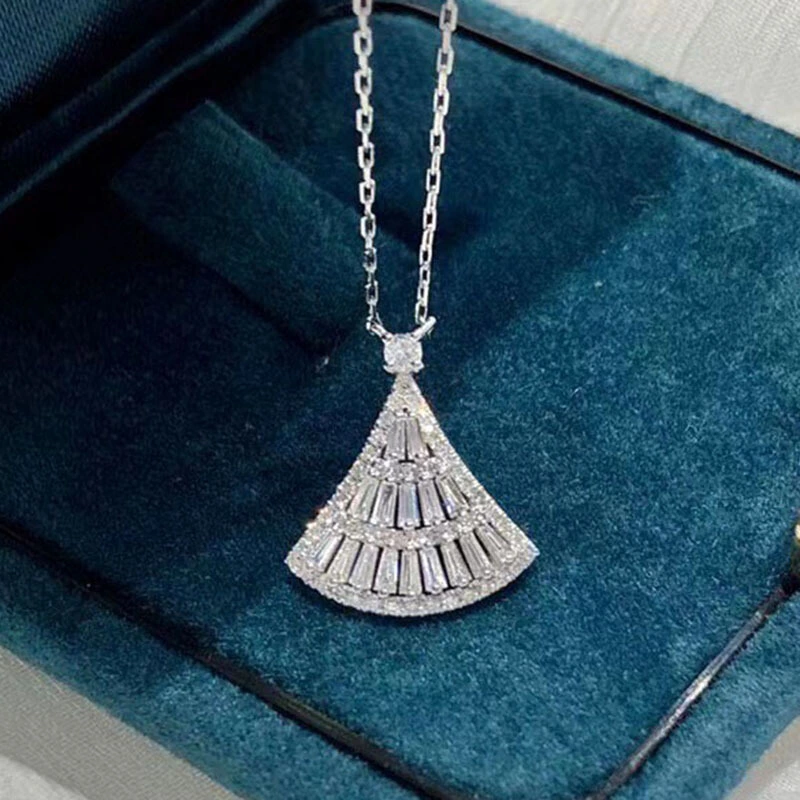 Hot-selling skirt fan-shaped necklace ladder square diamond small skirt light luxury style evening elegant fashion accessories