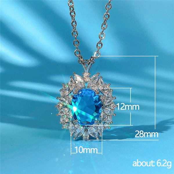 New Colored Gemstone Series Light Luxury Imitation Sapphire Pendant Women's Necklace Manufacturer Supply Wholesale