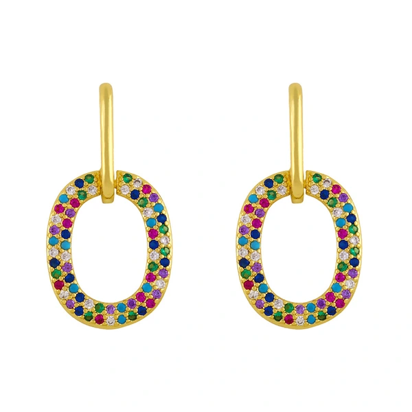 Clearance European and American niche design retro fantasy color zircon earrings cross oval water drop earrings female erw78