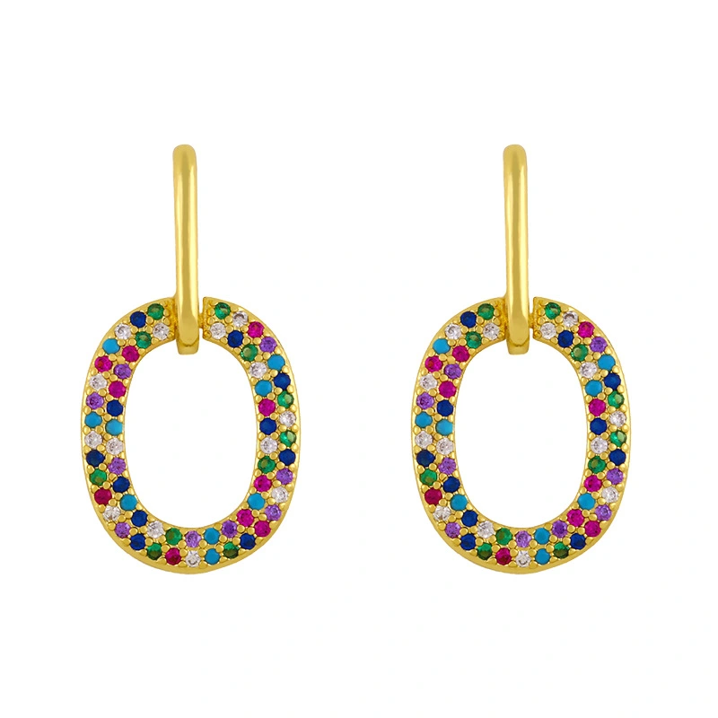 Clearance European and American niche design retro fantasy color zircon earrings cross oval water drop earrings female erw78