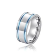  Sweet and cool simple stainless steel ring with blue embellishment line design, fashionable and cool style, popular online celebrity style
