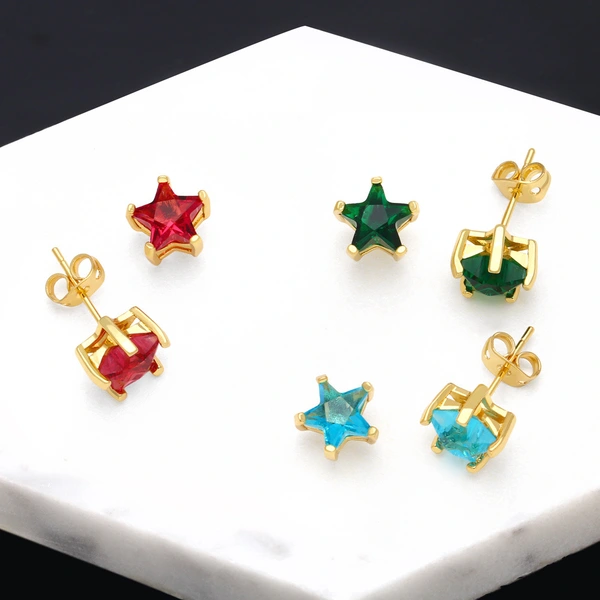 Five-pointed star earrings for women European and American style fashion simple small inlaid colored zircon star earrings era131