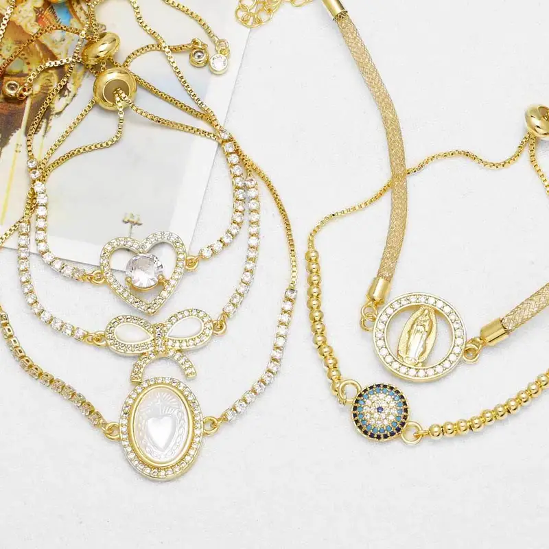 AS jewelry European and American love Virgin Mary bracelet female copper plated 18k gold bow bracelet brm21