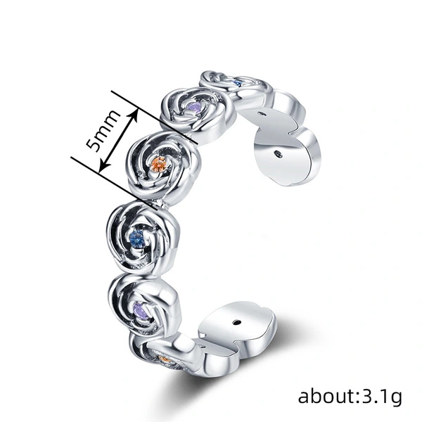  Hong Kong style gentle ethnic style rose flower ring flower opening adjustable jewelry daily matching jewelry