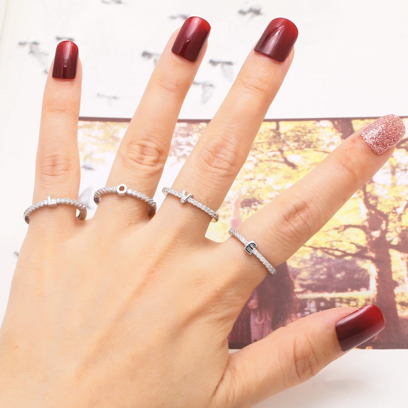 AS jewelry Europe and the United States hot selling 26 English small letter ring female copper plated 18k gold ring rih99ring