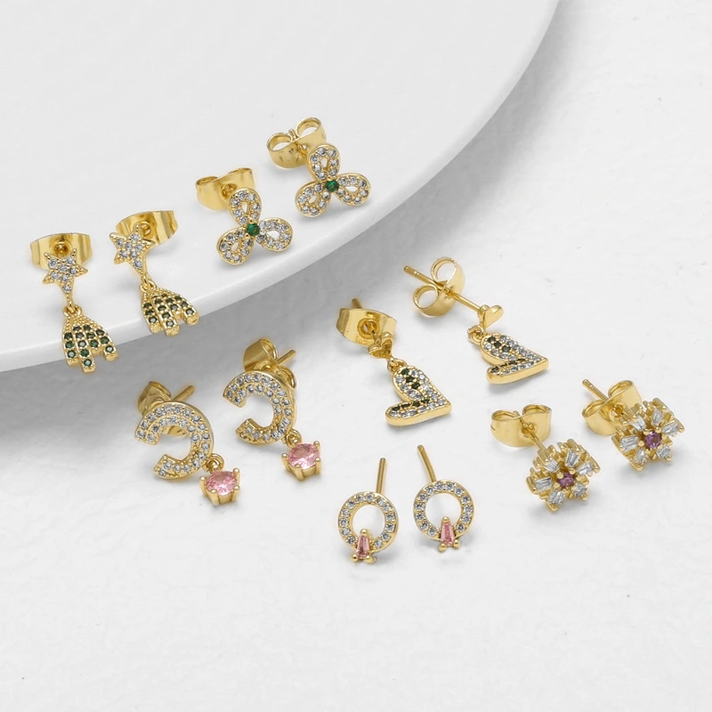 AS jewelry European and American micro-inlaid zircon C-shaped love pendant earrings copper plated 18k gold earrings earrings ert73