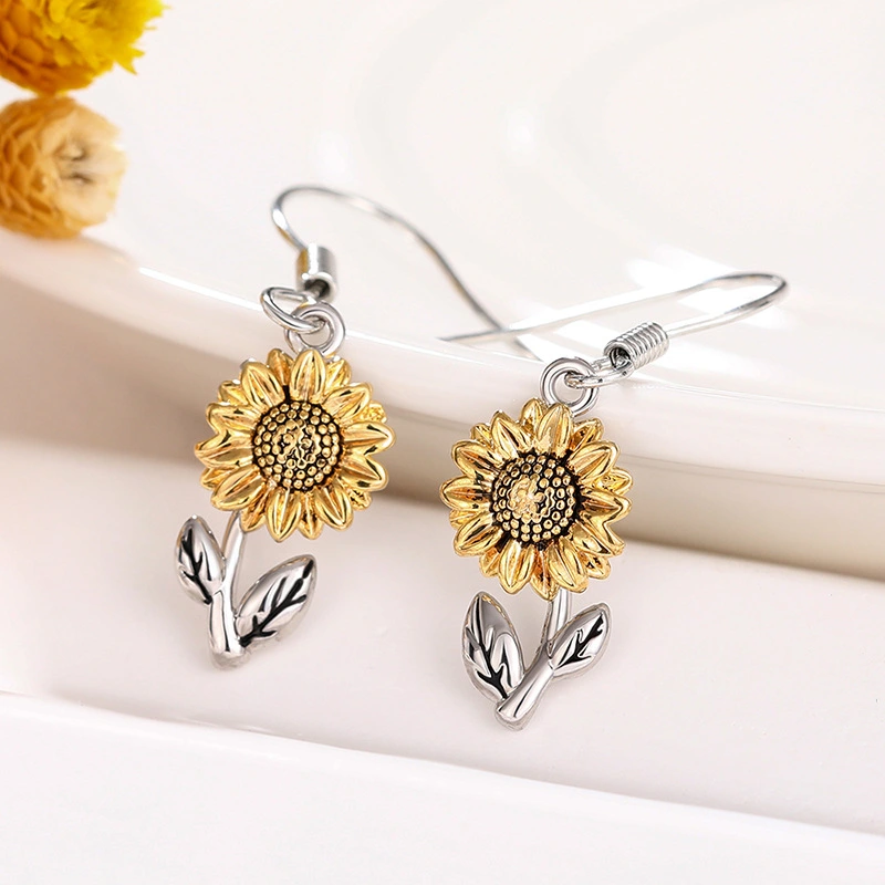  European and American sunflower earrings, small daisy flowers, pastoral fresh and fashionable daily style