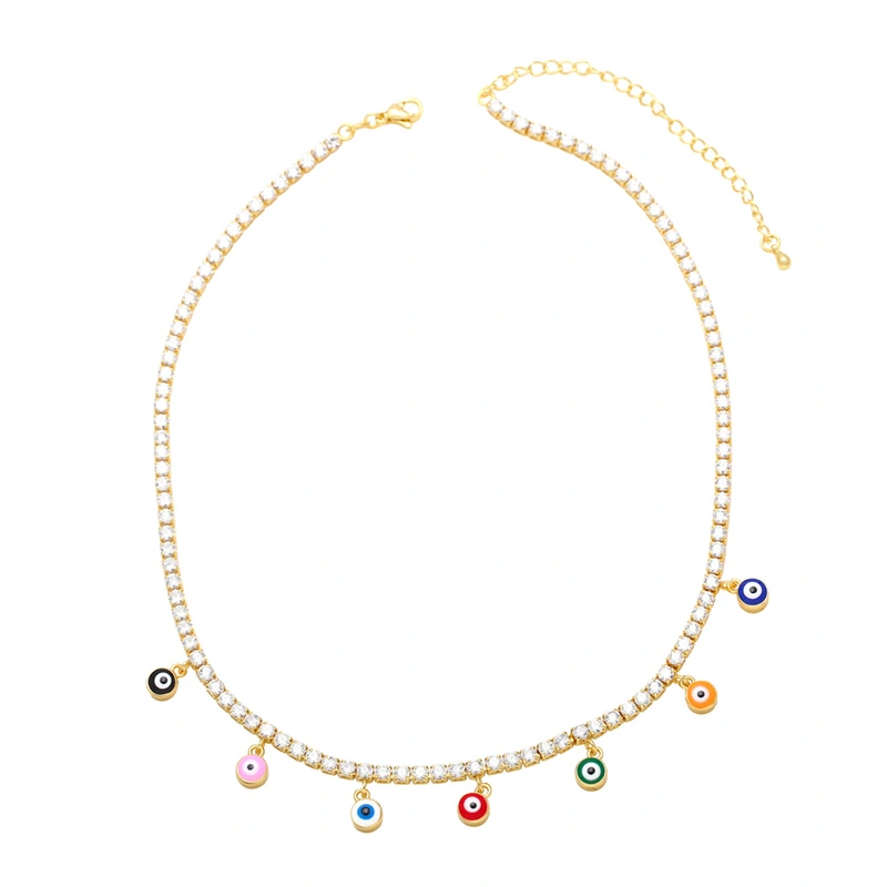 Clearance round devil's eye zircon necklace European and American style niche full diamond sweet cool hot girl style clavicle chain nkb689
