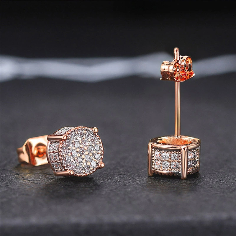 European and American hot-selling full diamond hip-hop men's earrings micro-inlaid zircon electroplated round earrings wholesale