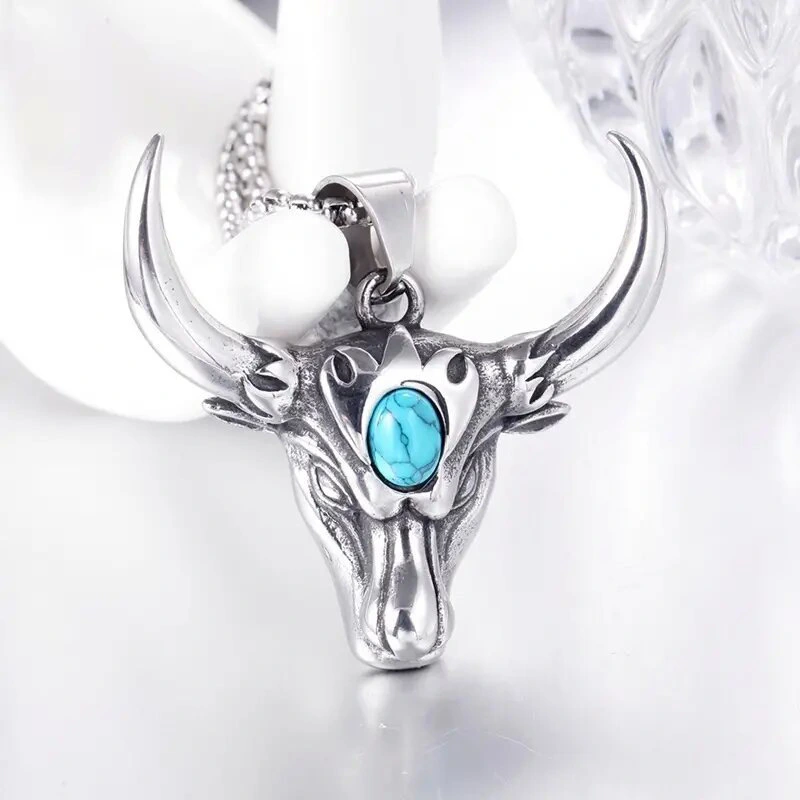  Retro bull head necklace exaggerated domineering personality trendy men's pendant European and American fashion hip-hop punk style necklace