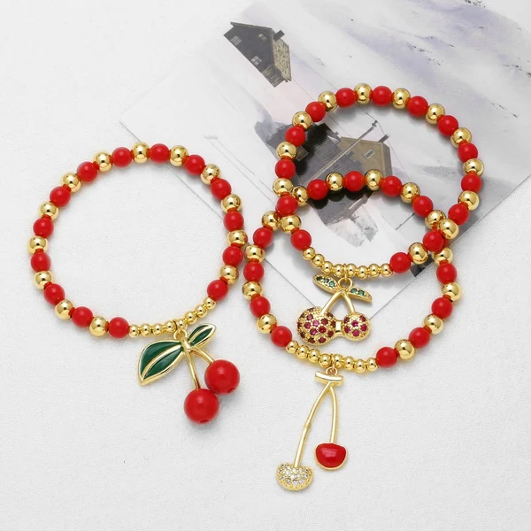AS jewelry fruit cherry pendant red beaded bracelet hand jewelry brb81 bracelet