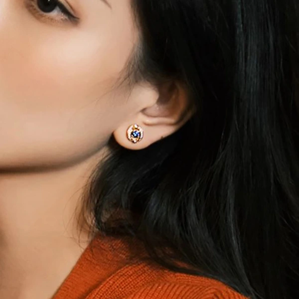  European and American light luxury style geometric earrings for women, luxurious blue mysterious eye earrings, micro-inlaid zircon earrings