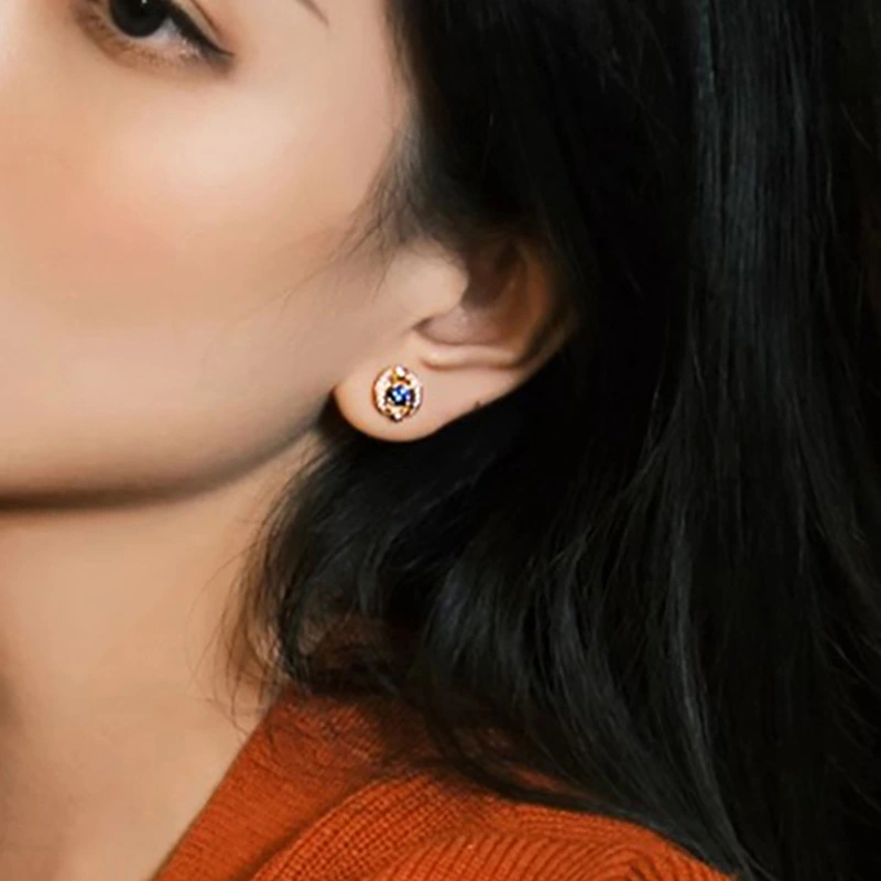  European and American light luxury style geometric earrings for women, luxurious blue mysterious eye earrings, micro-inlaid zircon earrings