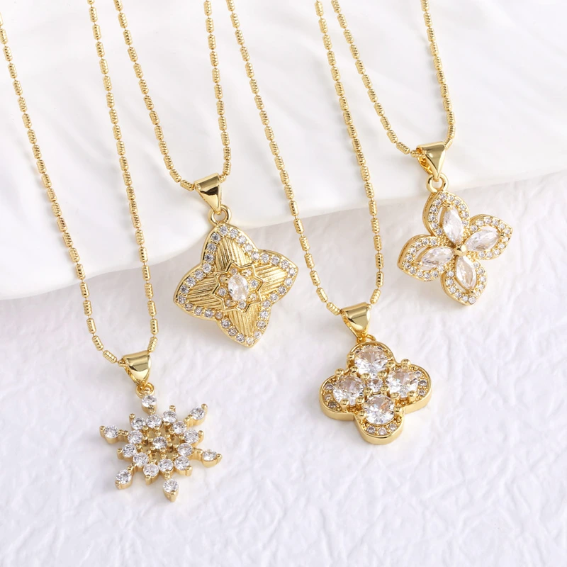 AS jewelry gold-plated full zircon four-leaf clover snowflake pendant necklace nka032 necklace