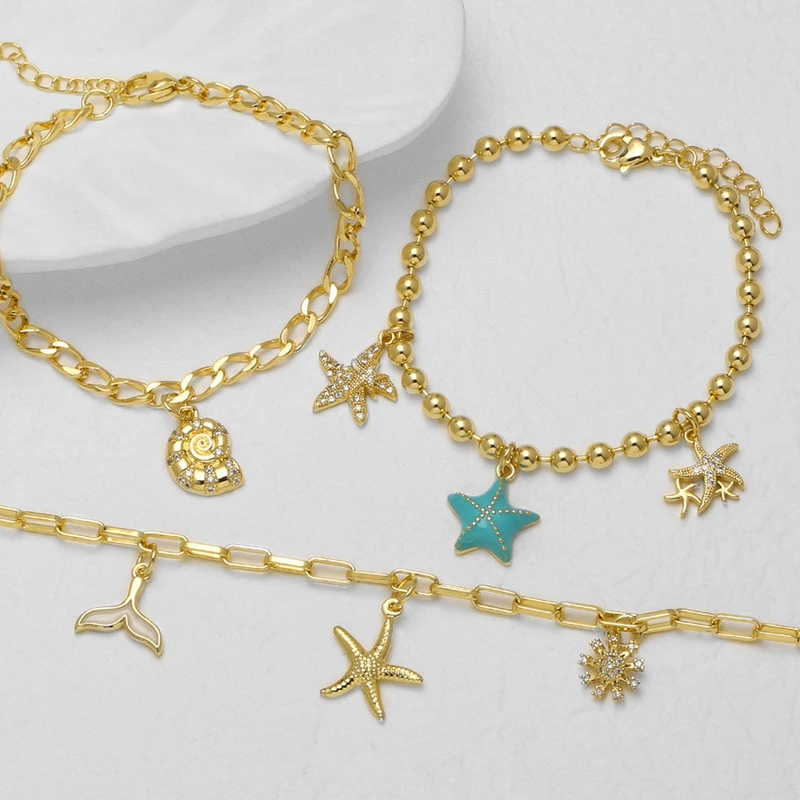 AS jewelry new hot selling ocean style starfish turtle pendant gold-plated bracelet jewelry wholesale brn51