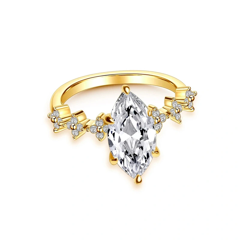 New ring inlaid with marquise zircon gold jewelry European and American popular fashion women's wedding ring