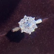  High-end snowflake-shaped zircon ring for women, shiny and light luxury style, engagement ring, wedding gift jewelry