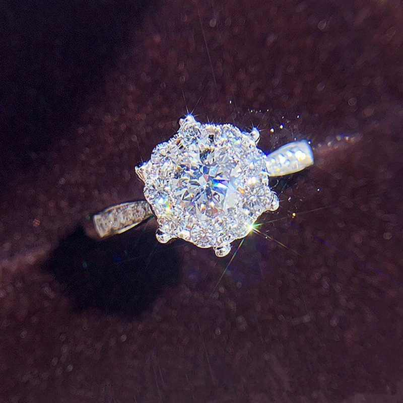  High-end snowflake-shaped zircon ring for women, shiny and light luxury style, engagement ring, wedding gift jewelry