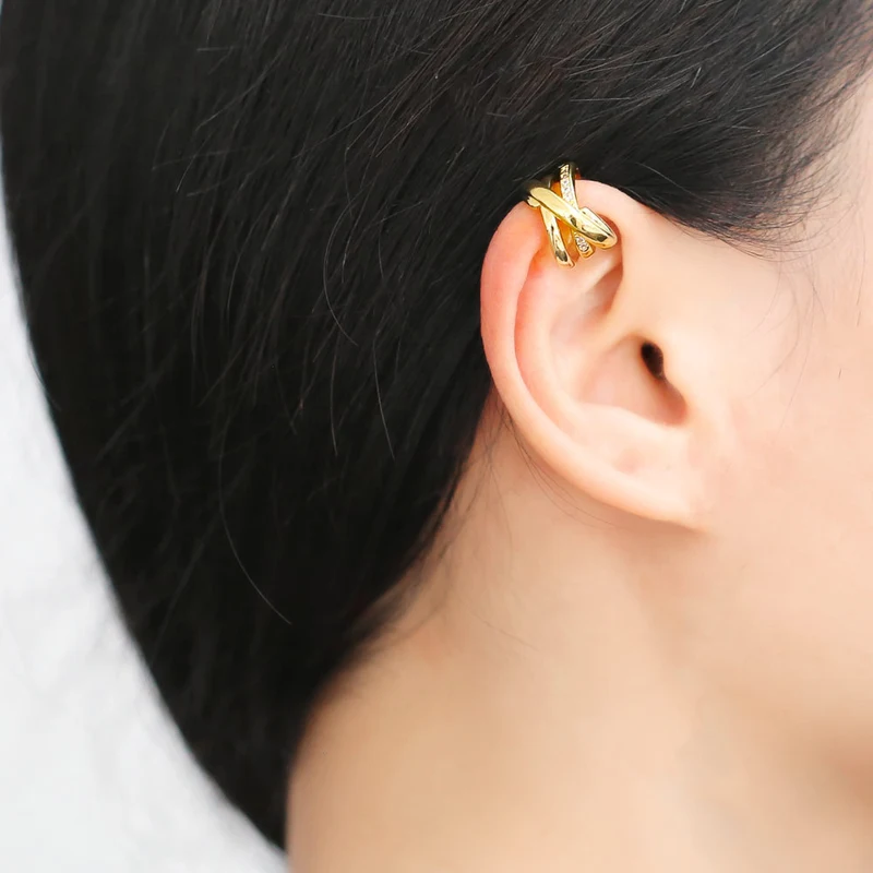 AS jewelry love full zircon earrings female European and American copper plated real gold cross bone clip earrings era250