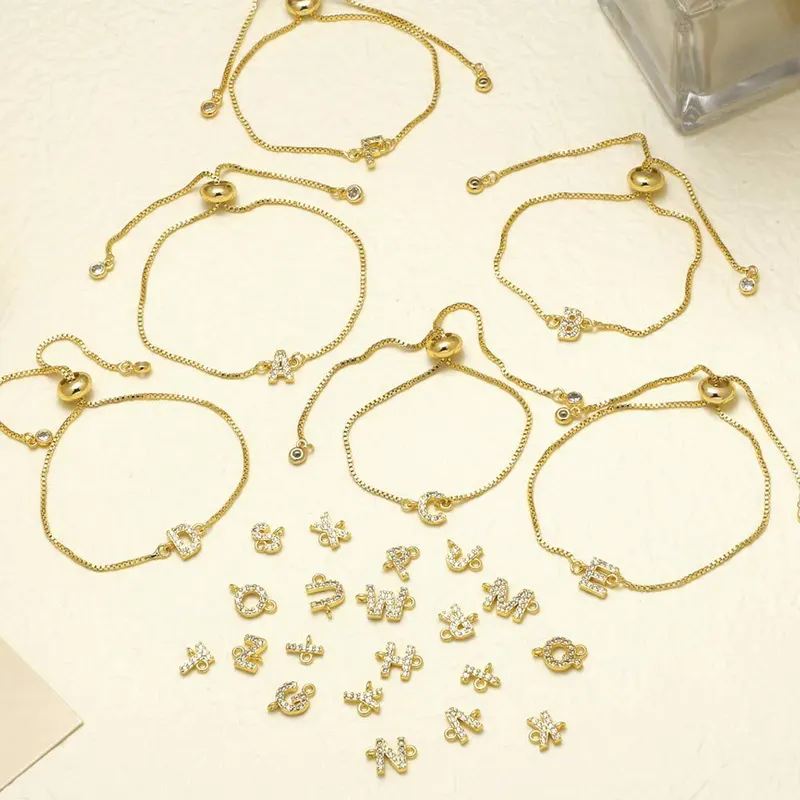 AS jewelry full zirconium 26 English letters bracelet copper plated real gold adjustment jewelry brm62