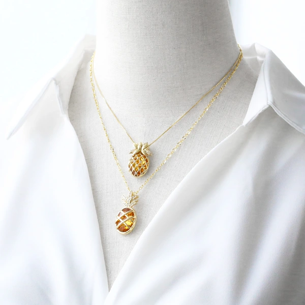 Jewelry Europe and the United States hot selling copper plated real gold fruit pineapple hollow pendant necklace clavicle chain nku37