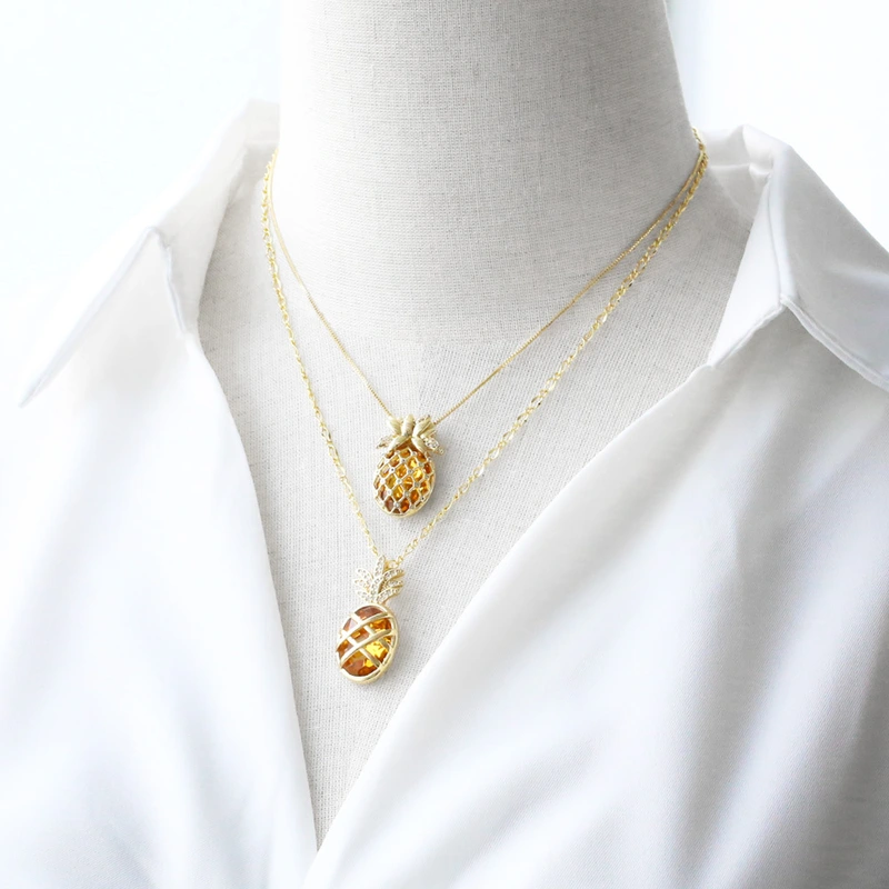 Jewelry Europe and the United States hot selling copper plated real gold fruit pineapple hollow pendant necklace clavicle chain nku37